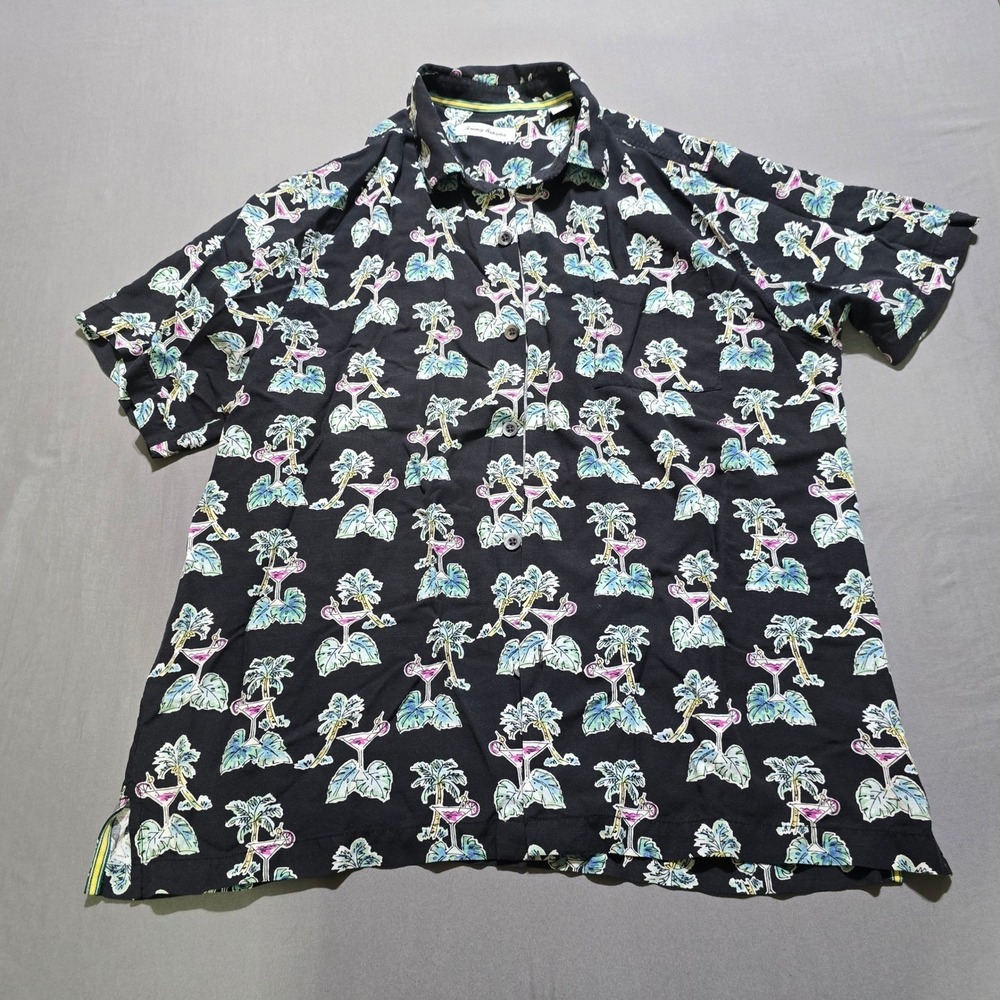 Tommy Bahama Men's Black Cocktail Palm Tree Short Sleeve Button Up Shirt Large - Picture 1 of 8